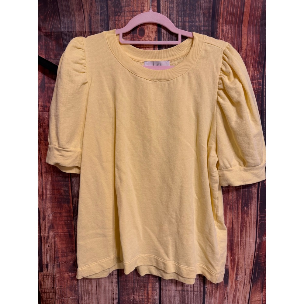 LOFT Yellow Puff Short Sleeve Sweatshirt Cotton French Terry XL 607147